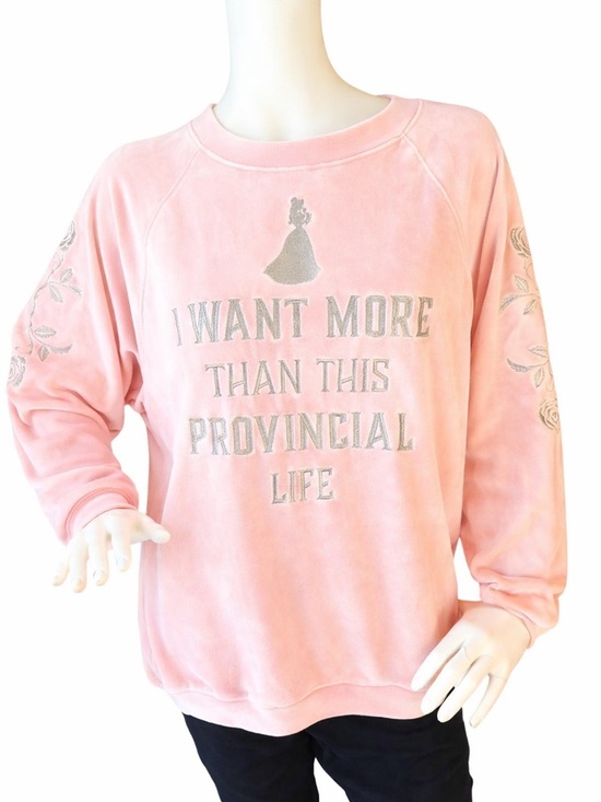 Disney Tops - Disney Pale Pink Beauty and the Beast Velvet Crewneck Sweatshirt, M